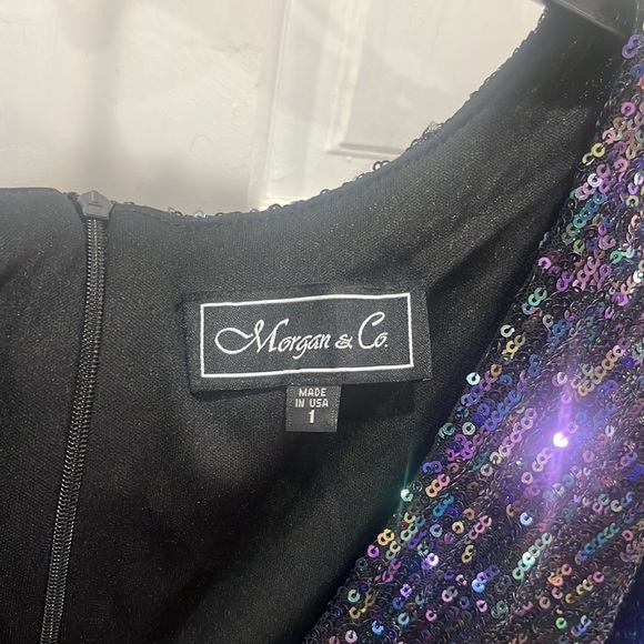 MORGAN & CO Juniors Black Sequined Elbow Sleeve Surplice Neckline Mini Dress - Picture 5 of 15